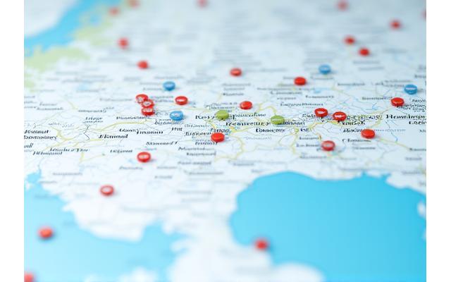 デジタル地図上にブランドロゴやカスタムアイコンが配置され、一貫性のあるデザインを示すイメージ